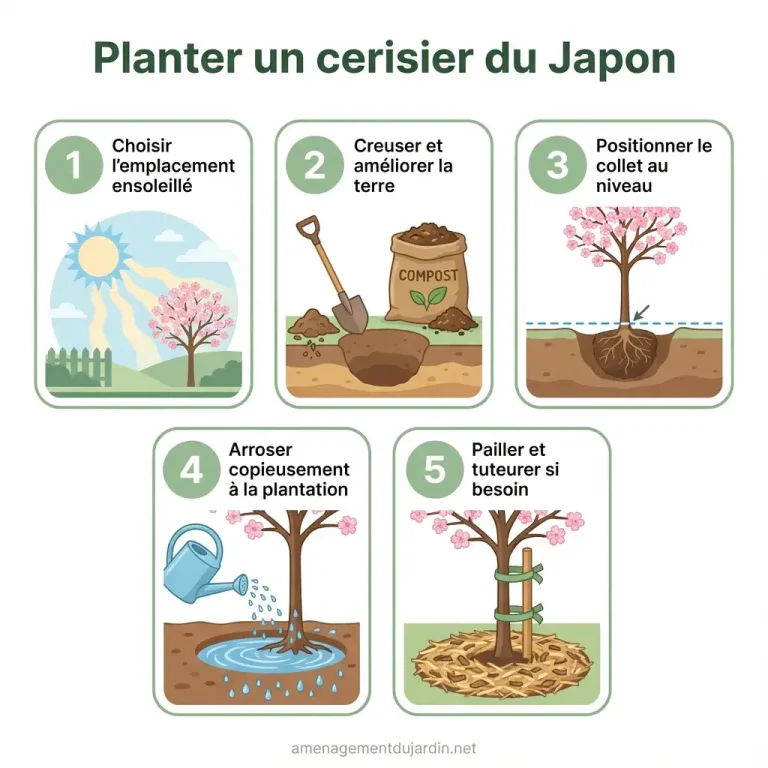 Infographie des 5 étapes clés pour planter un cerisier