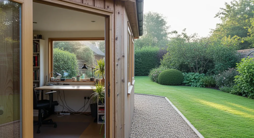 Bureau lumineux orienté vers le jardin dans un studio