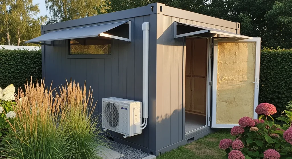 Conteneur avec brise-soleil et unité de clim réversible