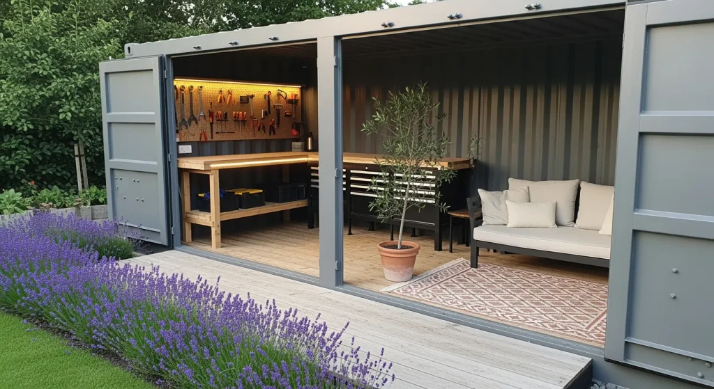 Conteneur open side avec atelier et coin détente