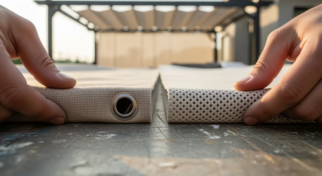 Échantillons PVC avec œillet et micro-perforé, textures contrastées