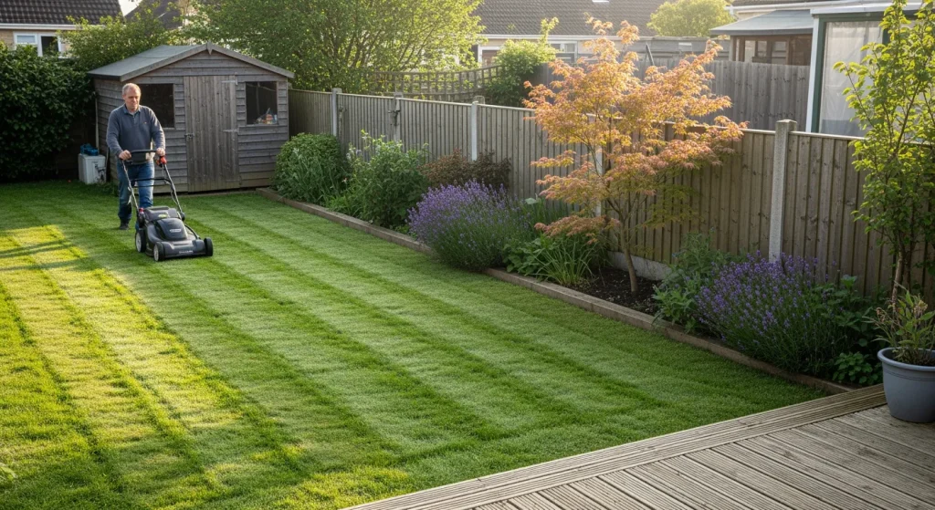 Tonte matinale, horaires pour tondre respectés dans un jardin familial