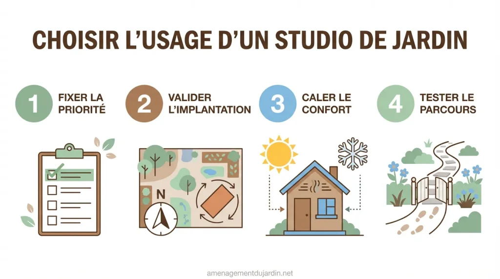 Infographie en 4 étapes pour choisir l’usage d’un studio