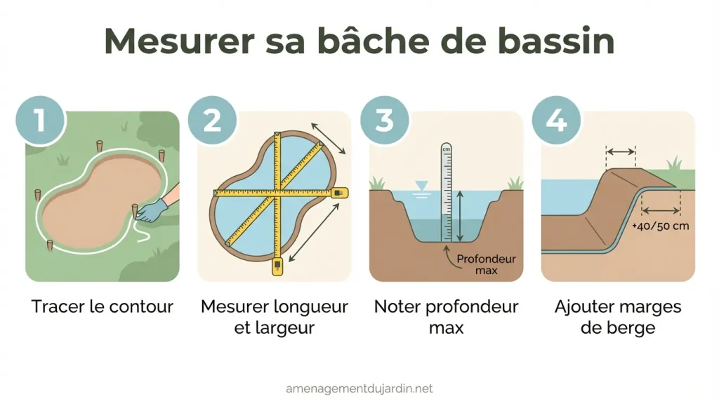 Infographie des étapes pour mesurer une bâche de bassin