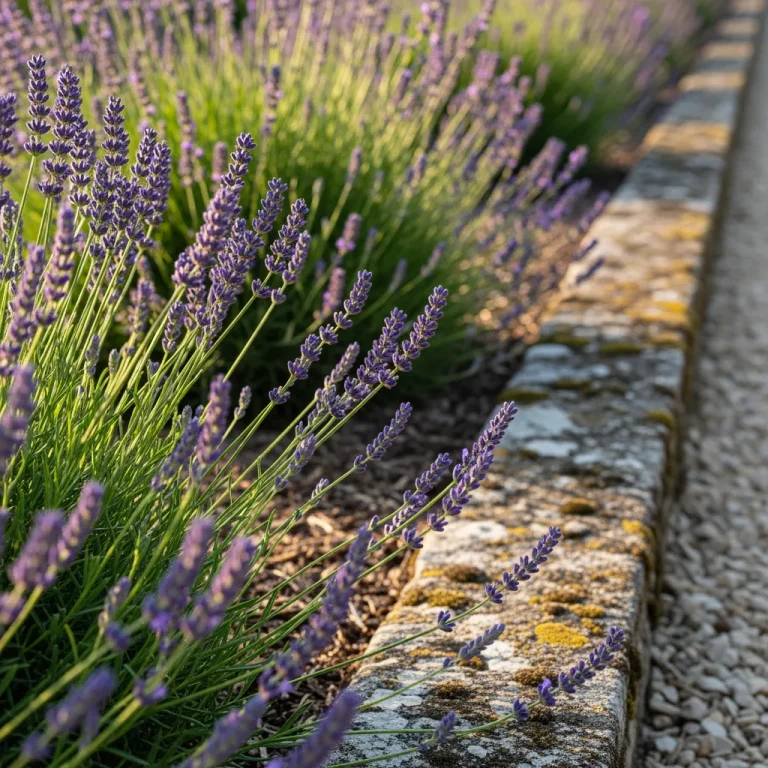 Épis violets de lavande au-dessus d’un feuillage gris-vert compact