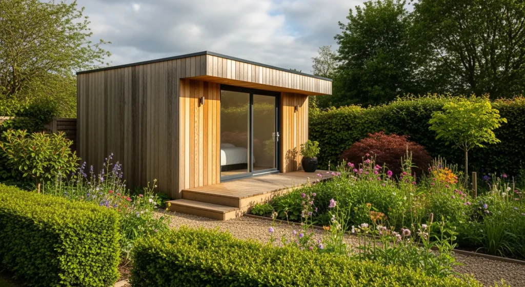 Petit studio de jardin en bois avec terrasse ouverte