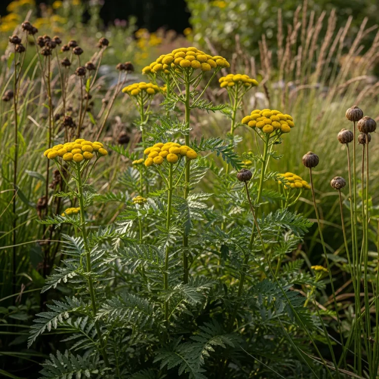Tiges droites de tanaisie avec bouquets de boutons jaunes