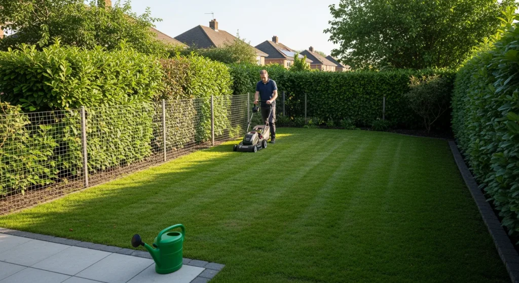 Tondeuse électrique en action en fin de matinée