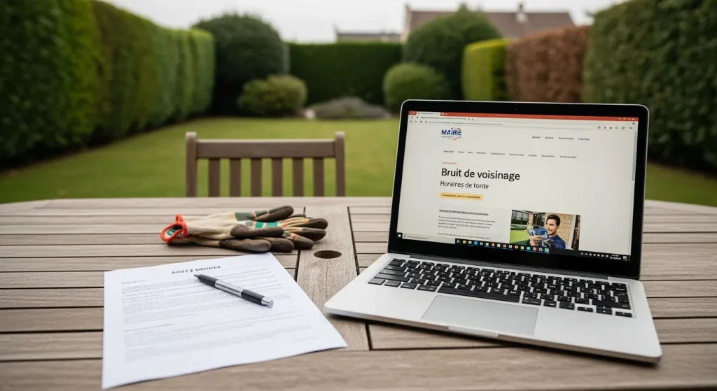 Consultation de l’arrêté municipal sur un ordinateur en terrasse