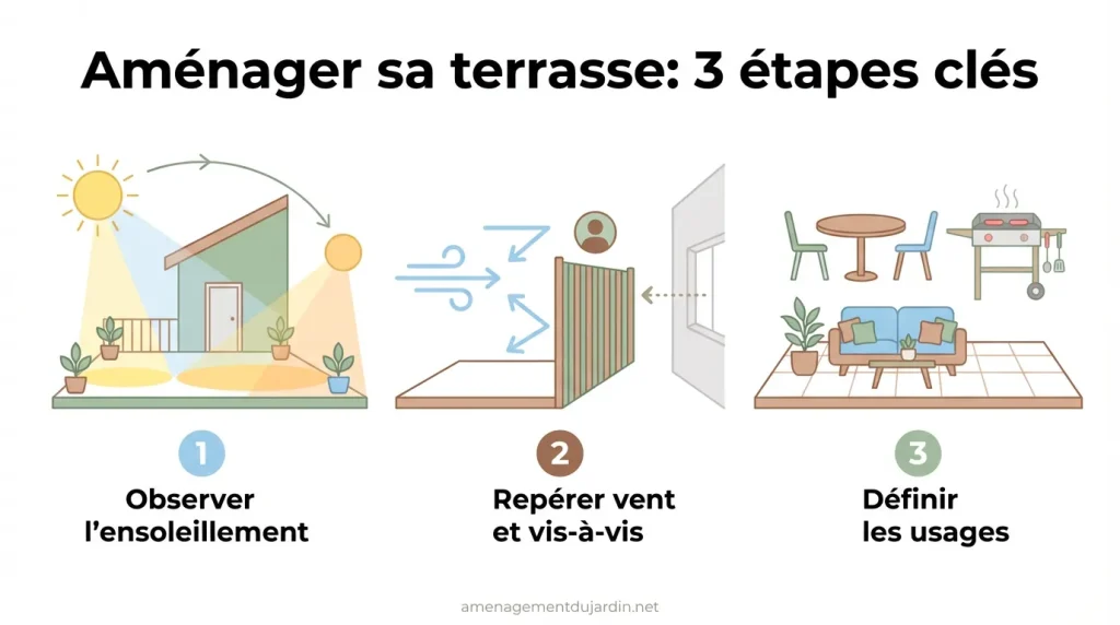 Infographie en trois étapes pour cadrer un projet de pergola
