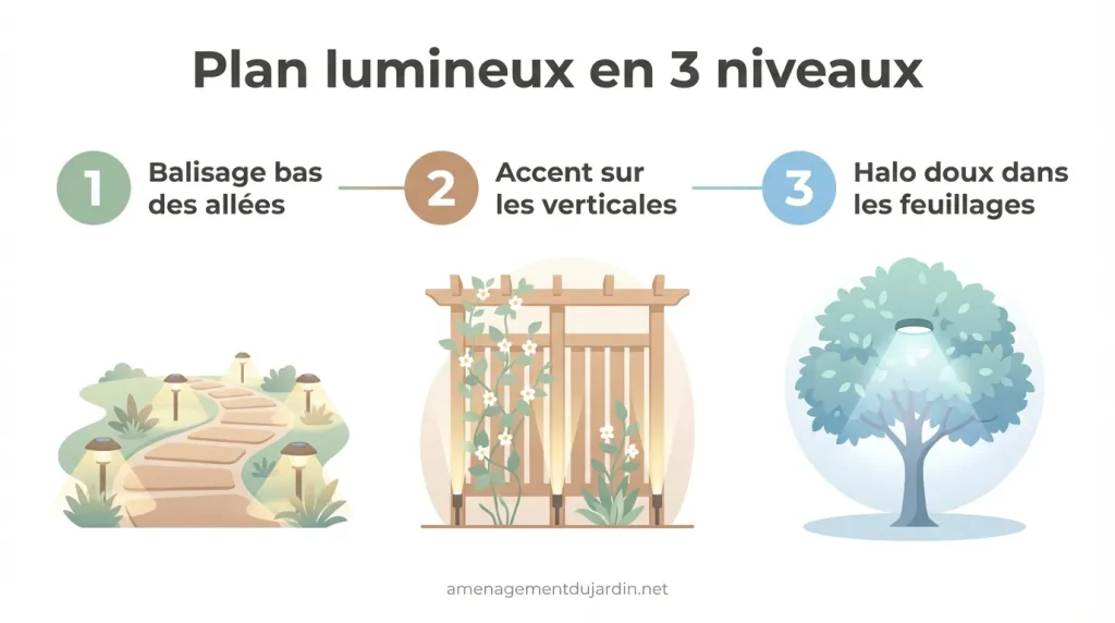 Infographie claire du plan lumineux en trois niveaux