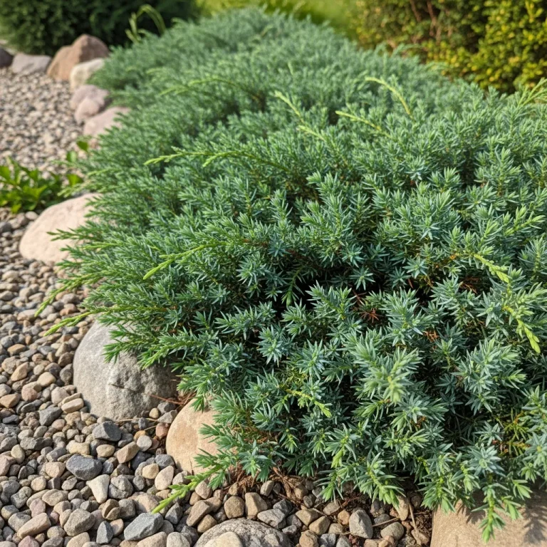 Genévrier tapissant bleu-vert couvrant un talus ensoleillé