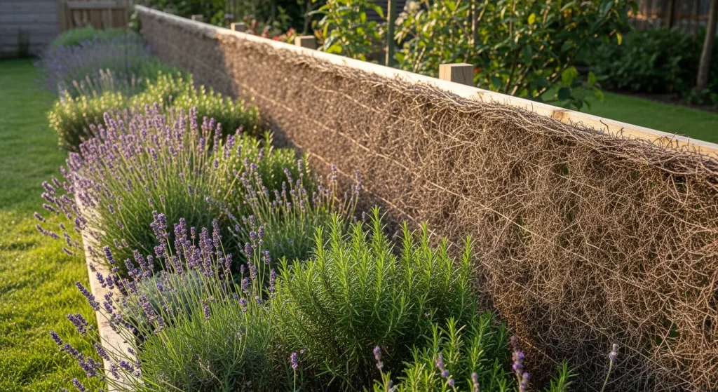 Brande de bruyère fixée le long d’une bordure plantée