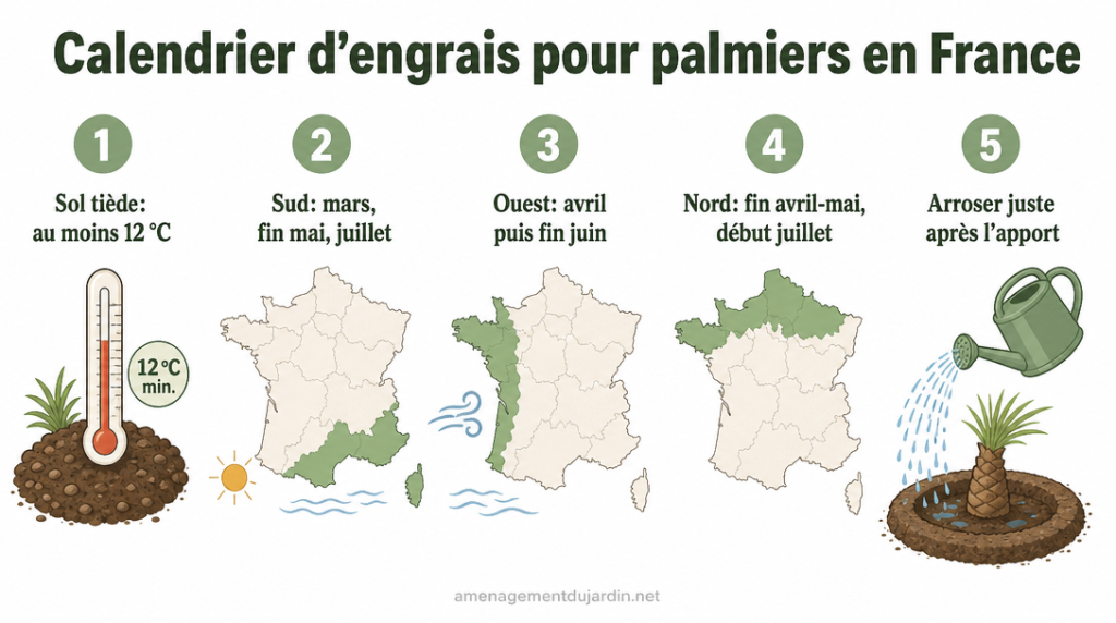 Infographie calendrier d’apports pour palmiers en France