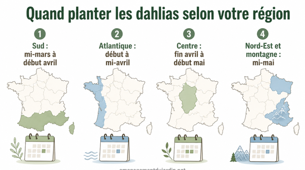 Calendrier des dates de plantation des dahlias par régions de France