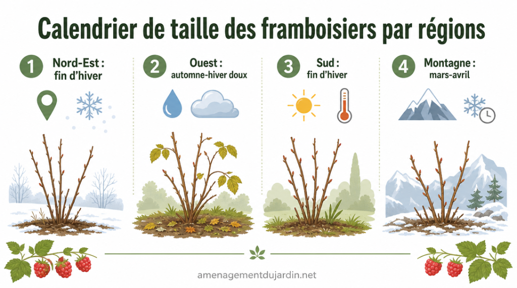 Calendrier synthétique des périodes de taille selon quatre régions françaises