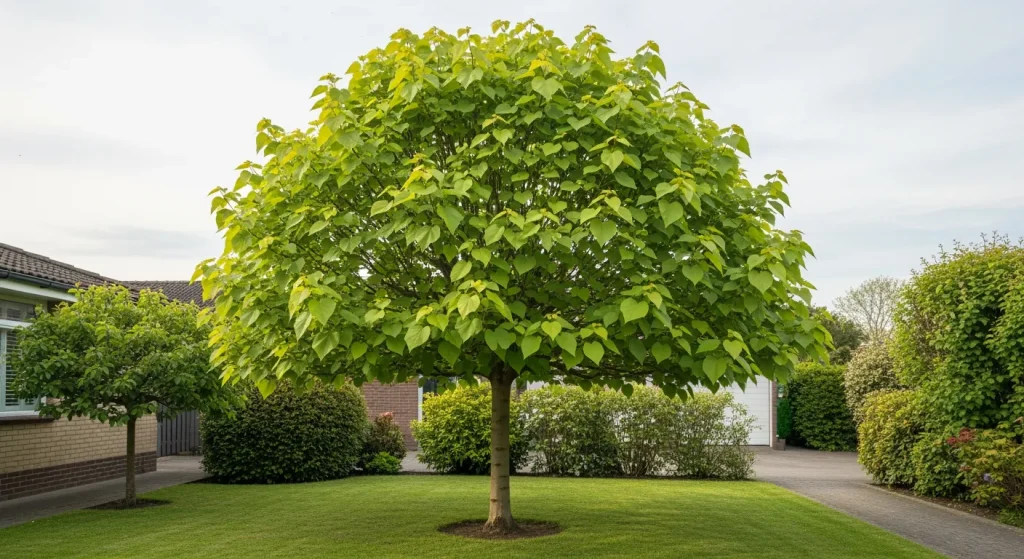 Catalpa boule à 3 m de haut près d’une façade