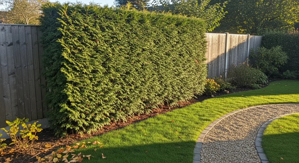 Haie de cyprès de Leyland taillée, 2,5 m de haut, dense
