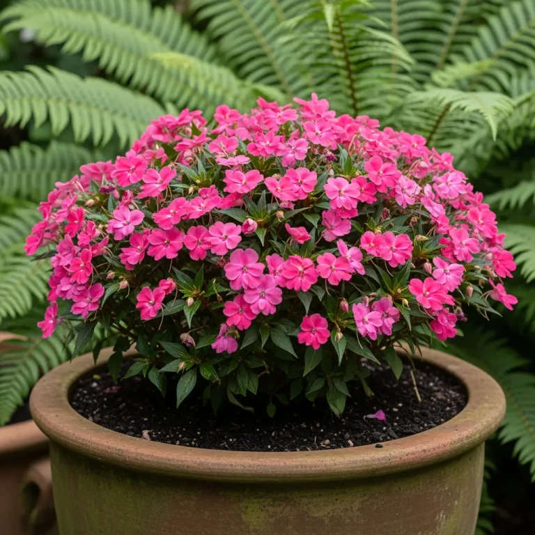 Impatiens de Nouvelle-Guinée aux fleurs rose vif en pot