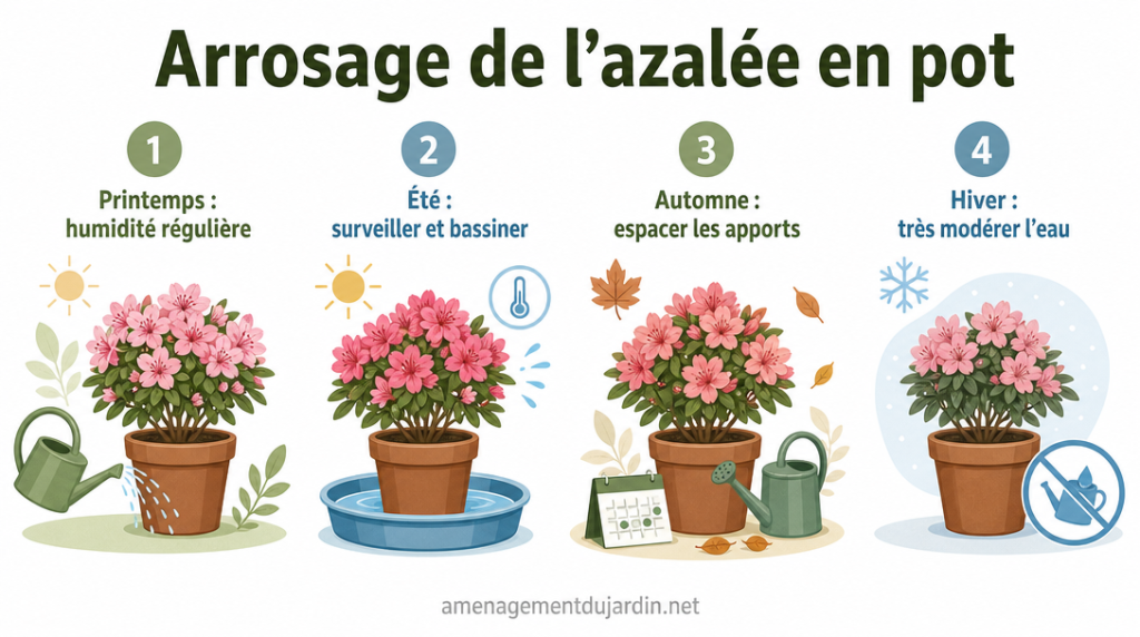 Infographie de l’arrosage saisonnier d’une azalée en pot