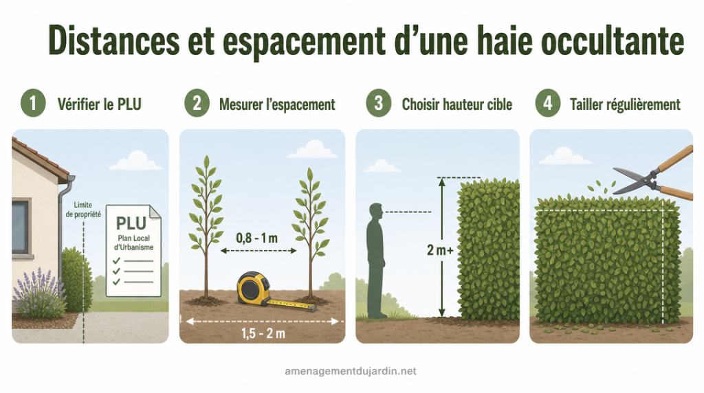 Infographie distances légales, espacement et hauteur d’une haie