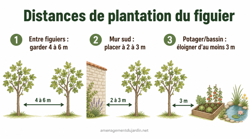 Infographie des distances de plantation autour d’un figuier
