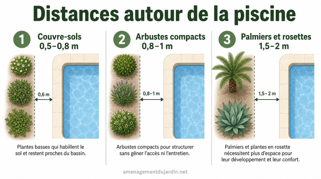 Schéma distances de plantation pour couvre-sols, arbustes et palmiers