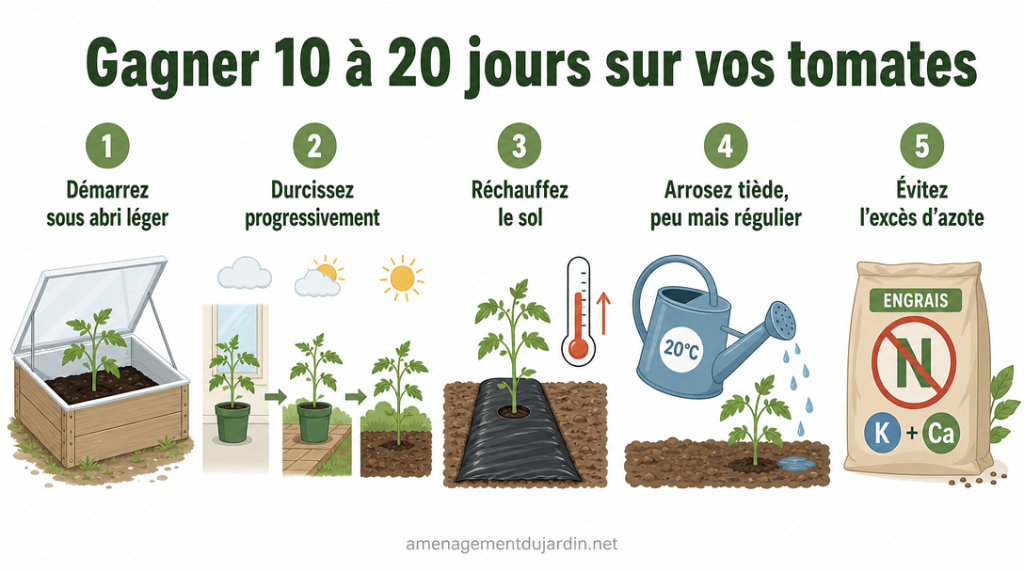 Infographie étapes pour accélérer la récolte de tomates