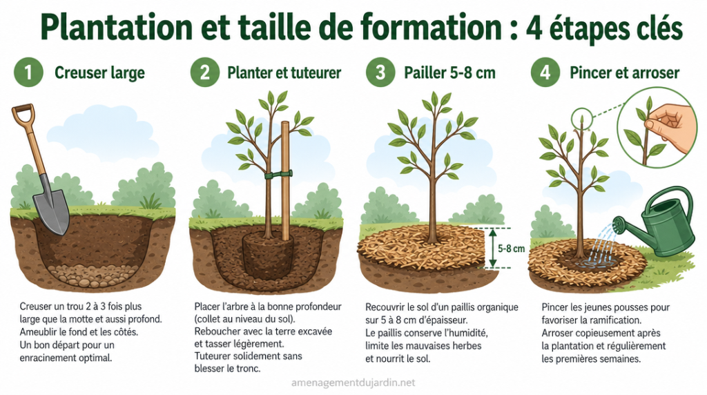 Infographie en 4 étapes pour planter et former une haie