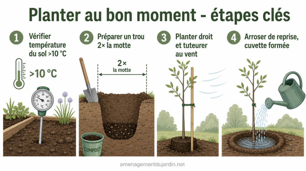 Infographie des quatre étapes pour planter au bon moment