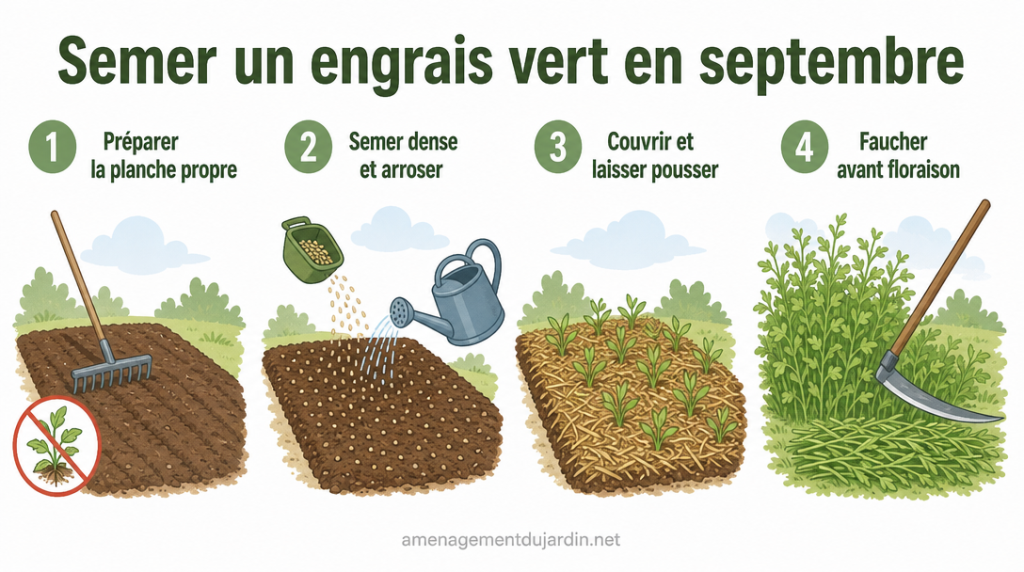 Infographie pas-à-pas pour semer un engrais vert