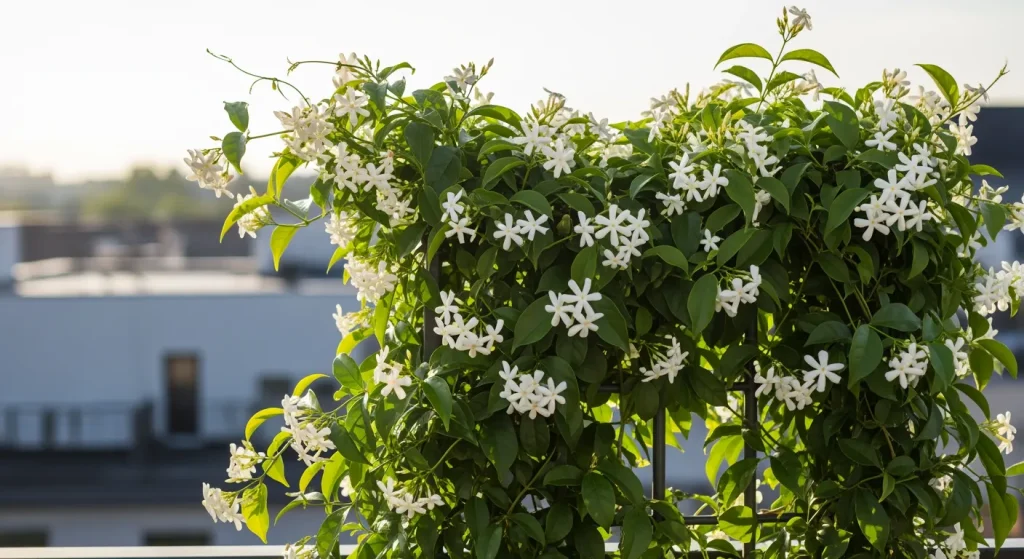 Jasmin étoilé en pot sur balcon orienté est