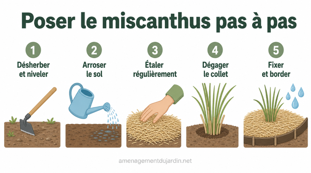 Schéma des étapes clés pour poser le paillis