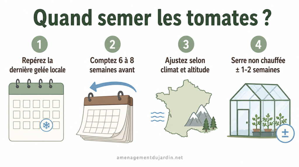 Infographie du rétroplanning pour semer les tomates selon climat