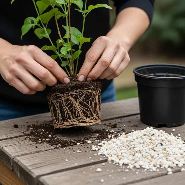 Motte sortie du pot avec racines démêlées