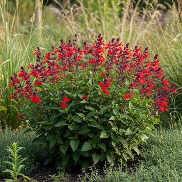 Floraison rouge coquelicot de Salvia Radio Red en massif