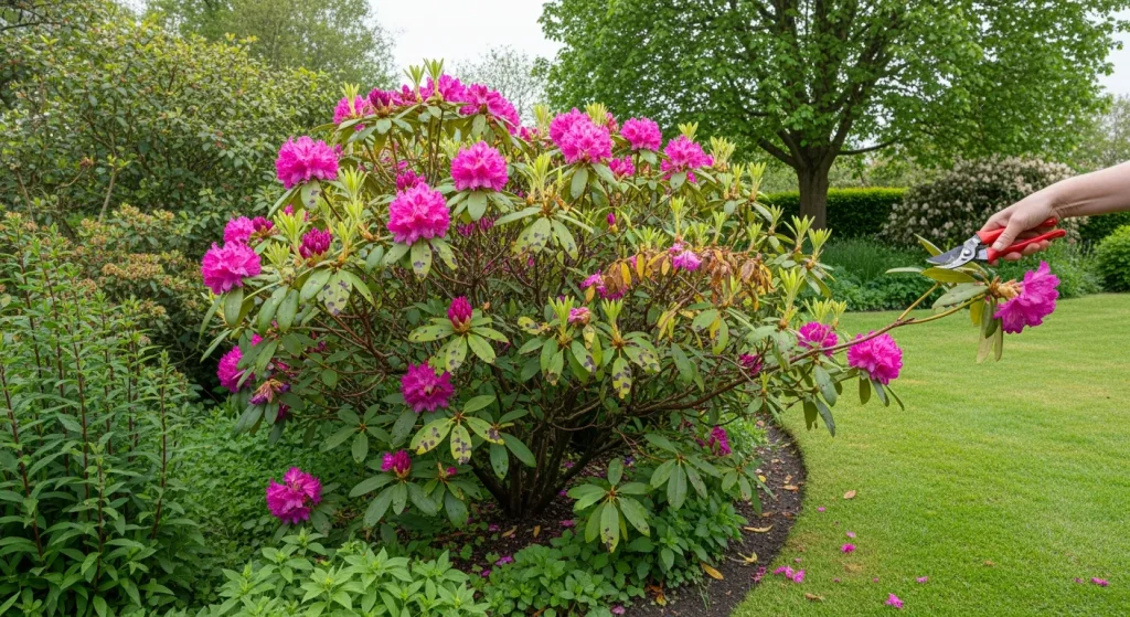 Rhododendron défleuri taillé juste après la floraison