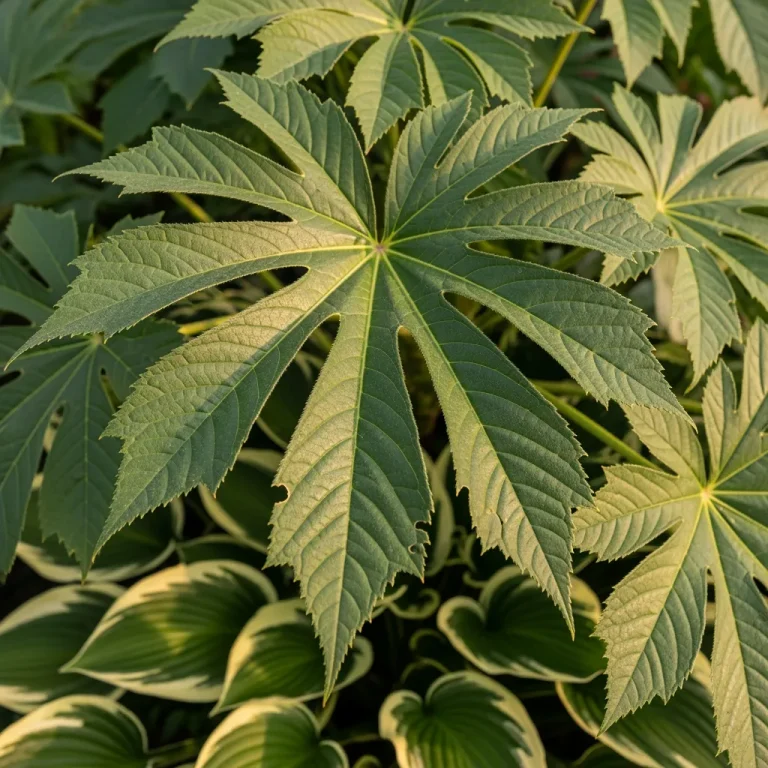 Feuilles palmées géantes vert mat de tetrapanax