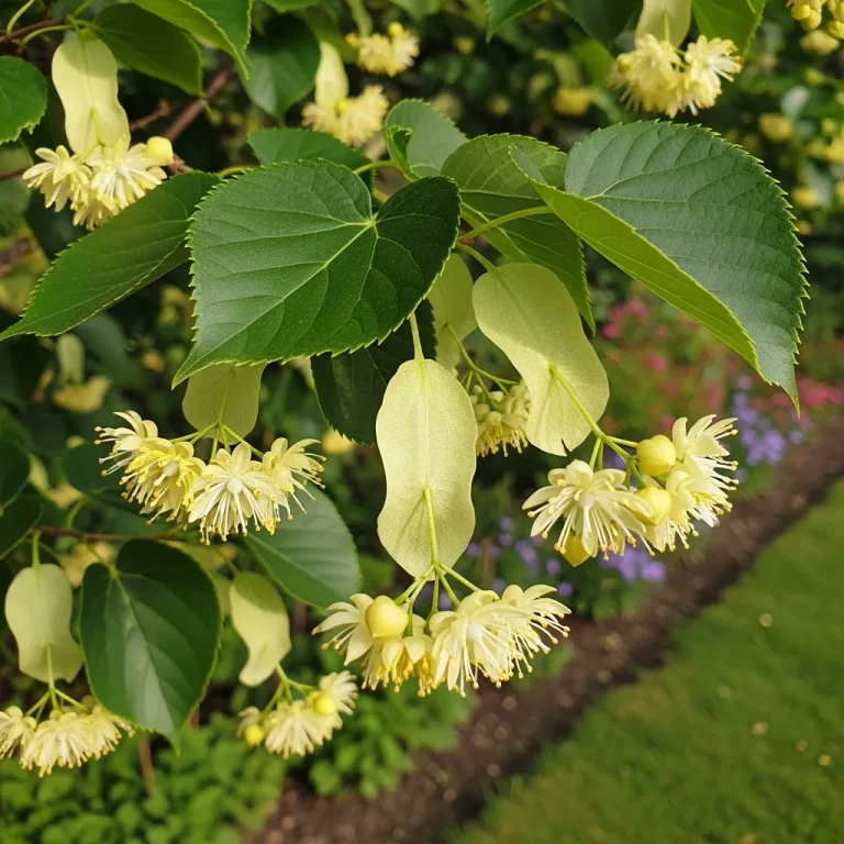 Fleurs crème et bractée pâle du tilleul à petites feuilles