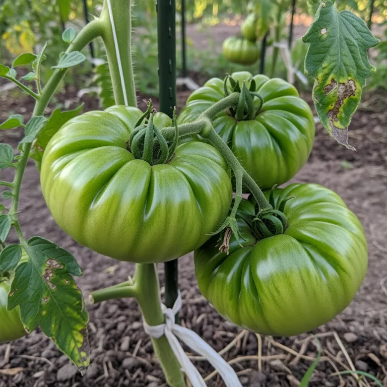 Grosses tomates côtelées vertes puis rouges