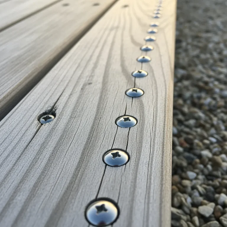 Têtes de vis inox sur lames de terrasse patinées