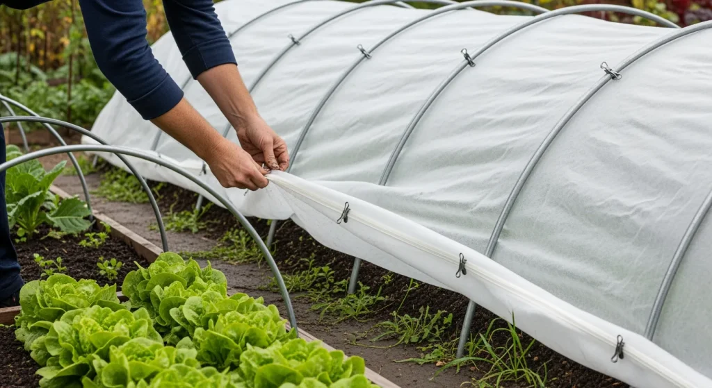 Voile posé sur arceaux pour protéger du froid