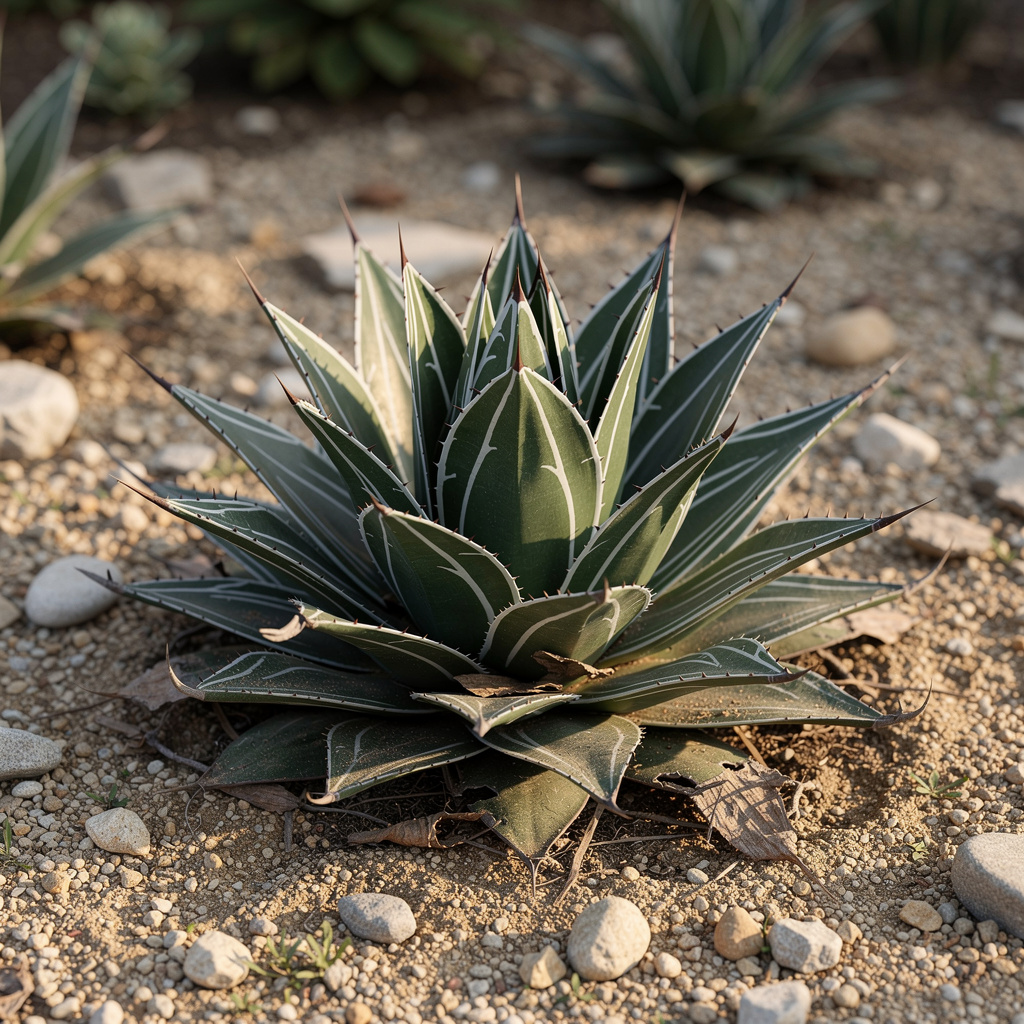 Rosette géométrique d’Agave victoriae-reginae aux feuilles marquées