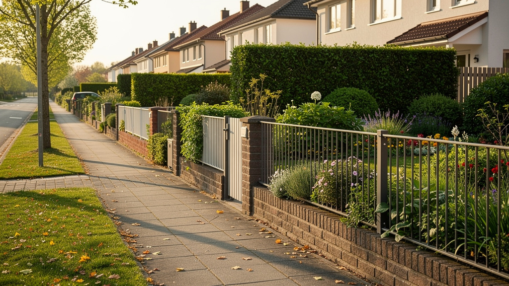 Alignement de clôtures variées le long d’une rue résidentielle