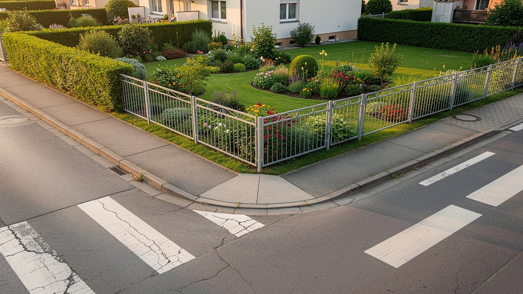 Clôture basse à l’angle d’une rue dégageant la visibilité