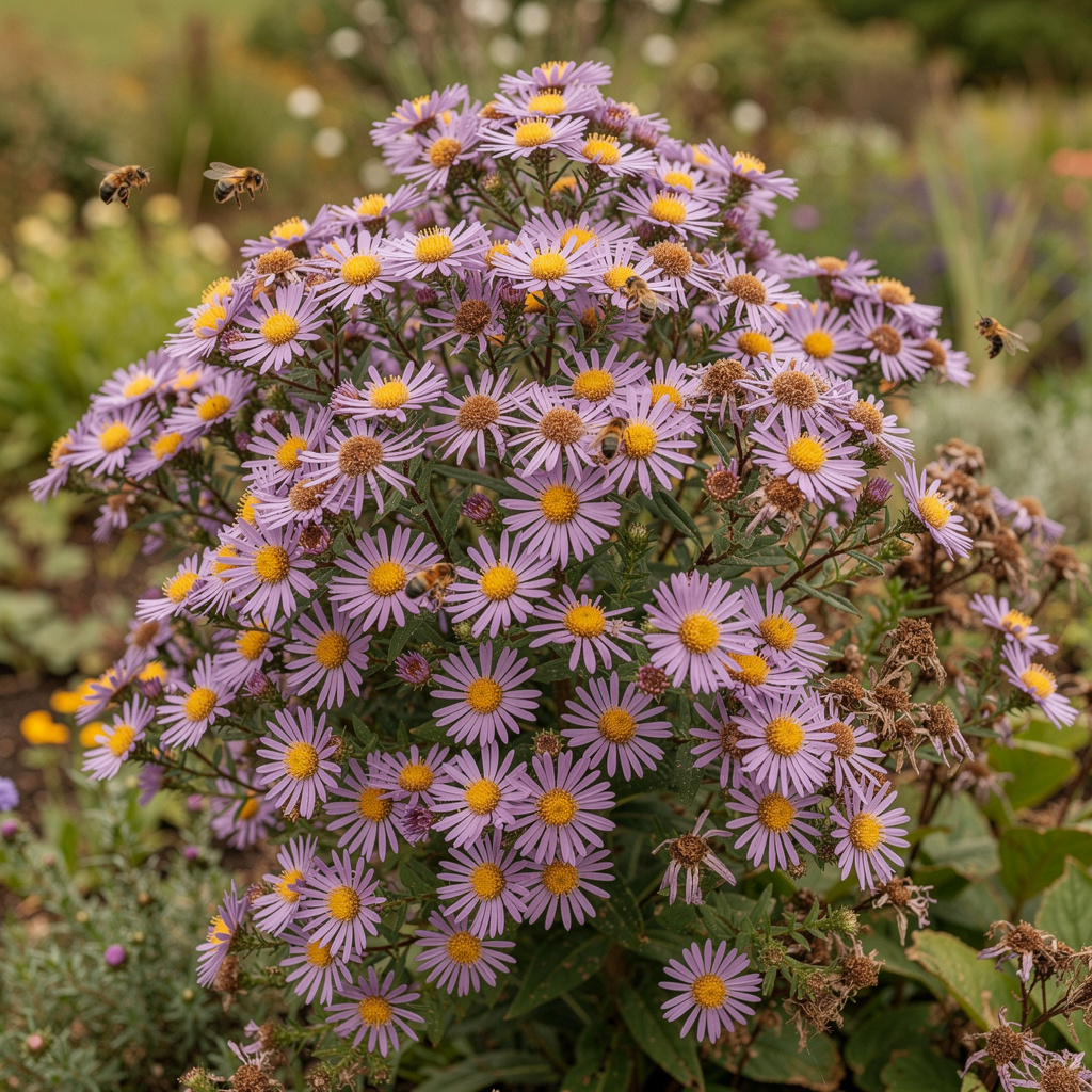 Aster violet d’automne aux fleurs étoilées denses
