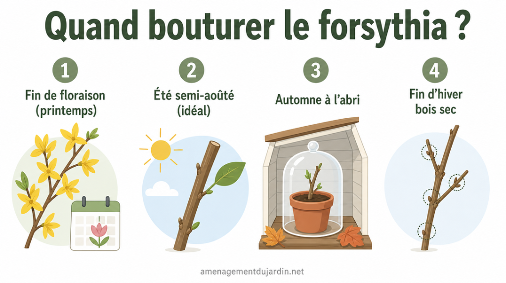 Calendrier saisonnier des périodes de bouturage du forsythia