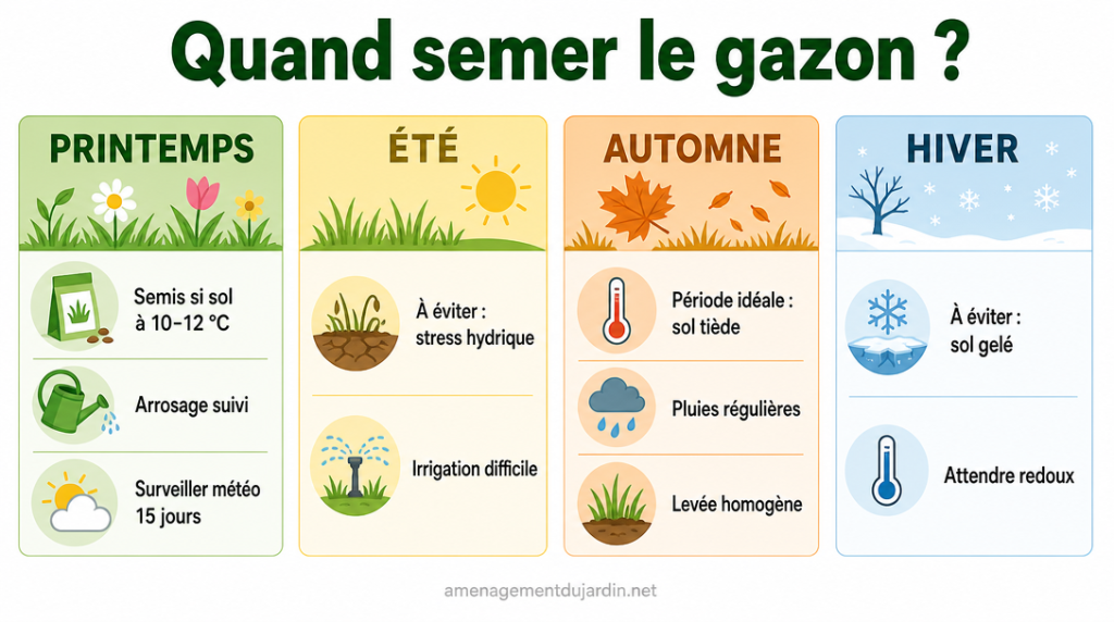 Calendrier saisonnier pour choisir la période de semis du gazon