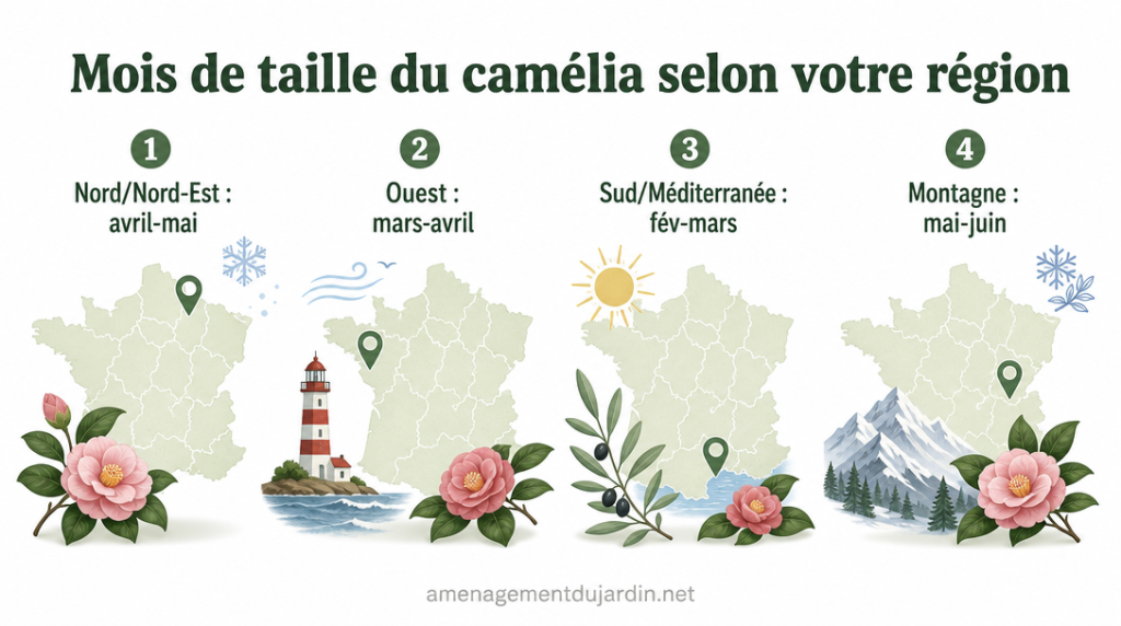 Calendrier des mois de taille du camélia selon les régions