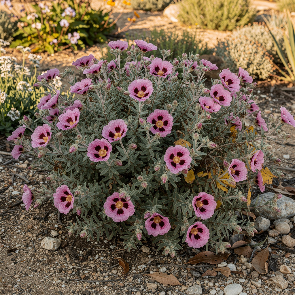 Fleurs froissées rose pourpré du ciste au soleil